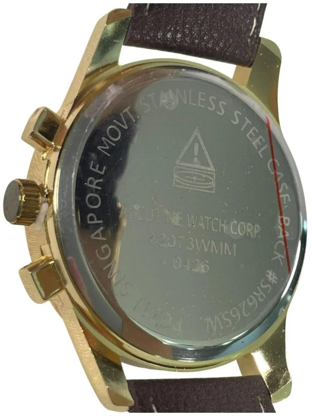 George Quartz Chronograph Watch Gold-Tone Case Brown Blue & Gold Dial Men's NEW